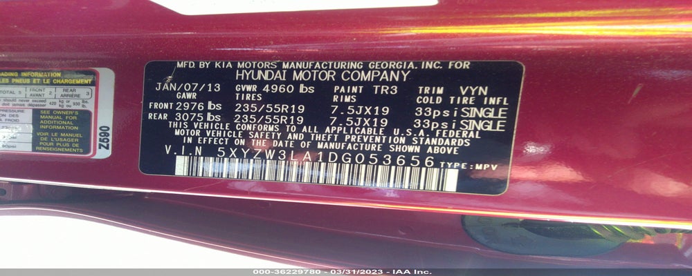 5XYZW3LA1DG053656 2013 HYUNDAI SANTA FE photo no. 9