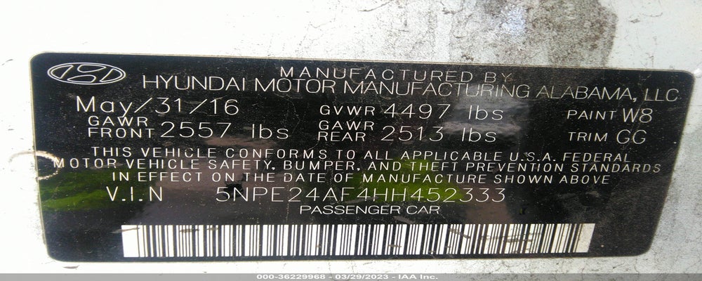 5NPE24AF4HH452333 2017 HYUNDAI SONATA photo no. 9
