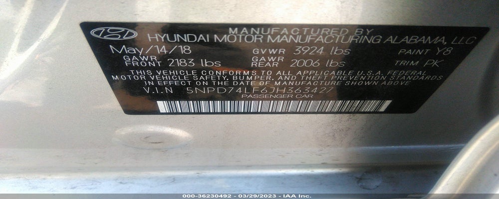 5NPD74LF6JH363427 2018 HYUNDAI ELANTRA photo no. 9