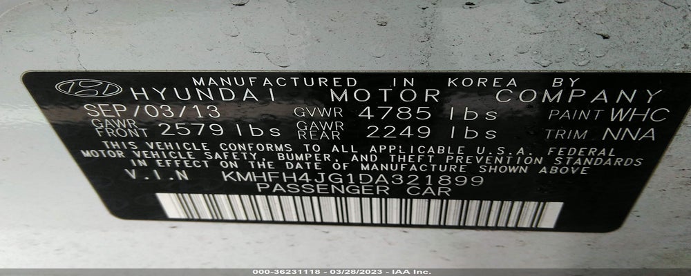 KMHFH4JG1DA321899 2013 HYUNDAI AZERA photo no. 9