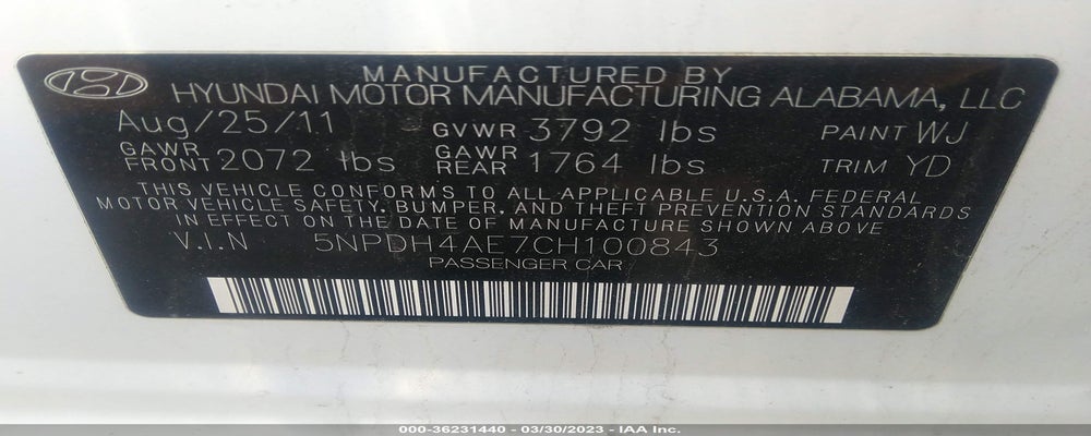 5NPDH4AE7CH100843 2012 HYUNDAI ELANTRA photo no. 9