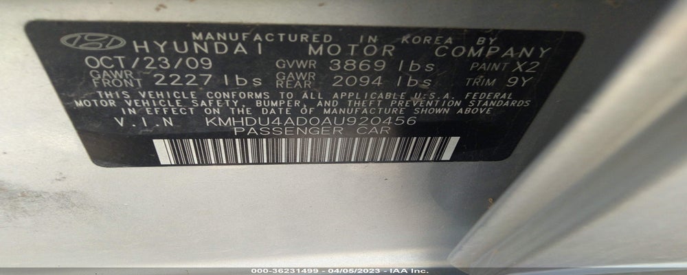 KMHDU4AD0AU920456 2010 HYUNDAI ELANTRA photo no. 9