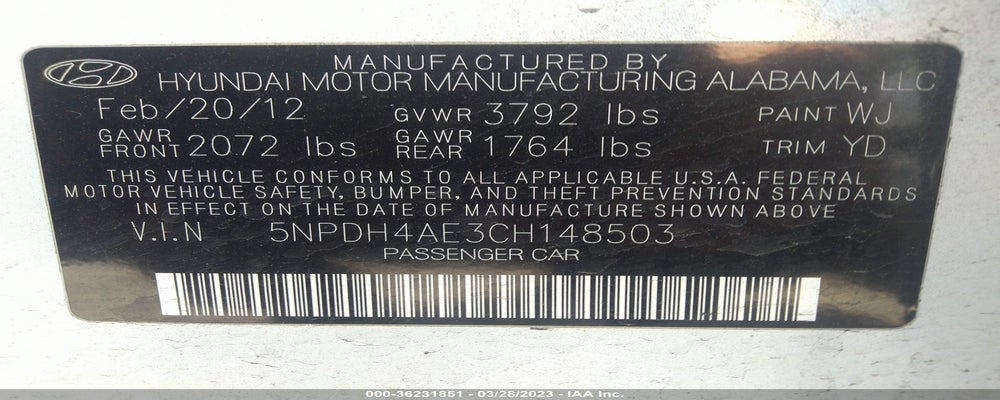 5NPDH4AE3CH148503 2012 HYUNDAI ELANTRA photo no. 9
