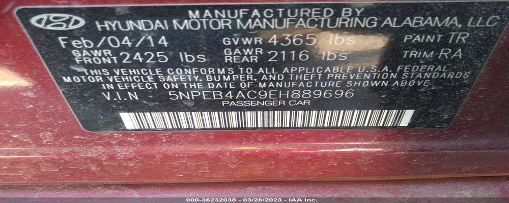 5NPEB4AC9EH889696 2014 HYUNDAI SONATA photo no. 9
