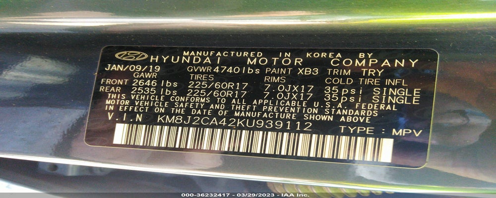 KM8J2CA42KU939112 2019 HYUNDAI TUCSON photo no. 9