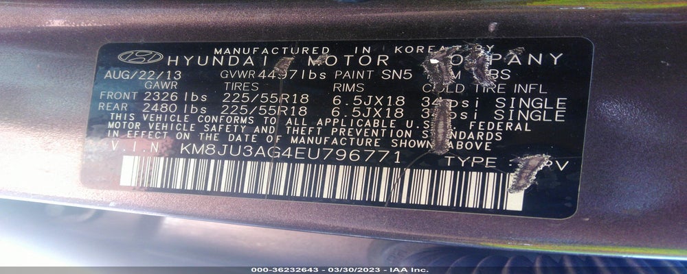 KM8JU3AG4EU796771 2014 HYUNDAI TUCSON photo no. 9