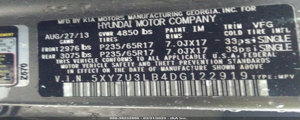 5XYZU3LB4DG122919 2013 HYUNDAI SANTA FE photo no. 9