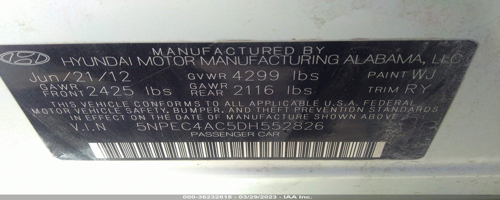 5NPEC4AC5DH552826 2013 HYUNDAI SONATA photo no. 9