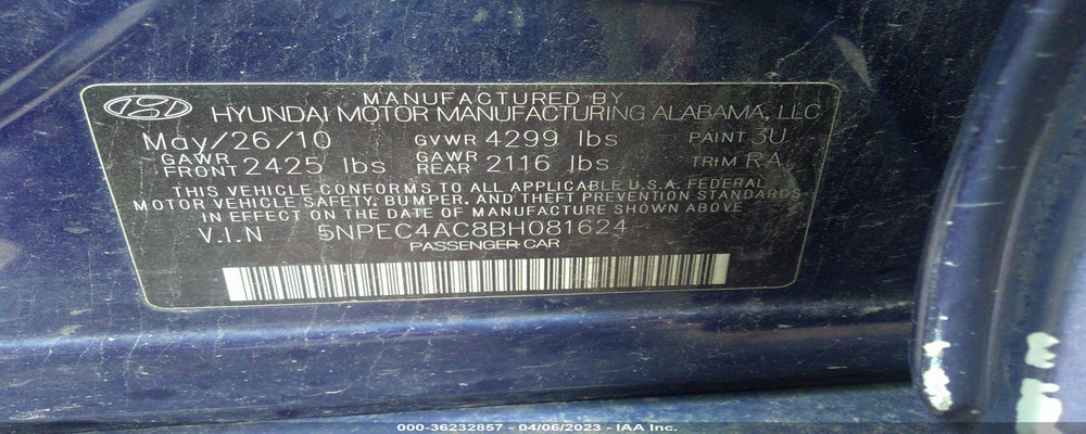 5NPEC4AC8BH081624 2011 HYUNDAI SONATA photo no. 9
