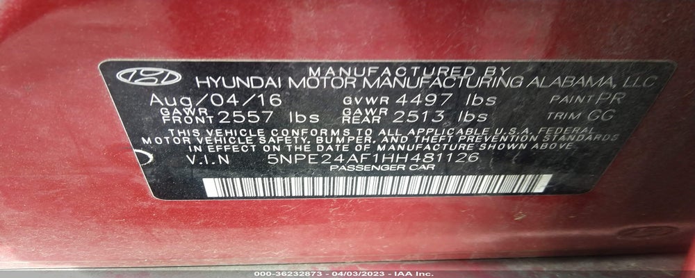 5NPE24AF1HH481126 2017 HYUNDAI SONATA photo no. 9