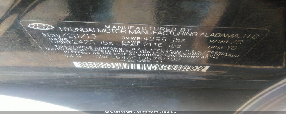 5NPEB4AC1DH751102 2013 HYUNDAI SONATA photo no. 9