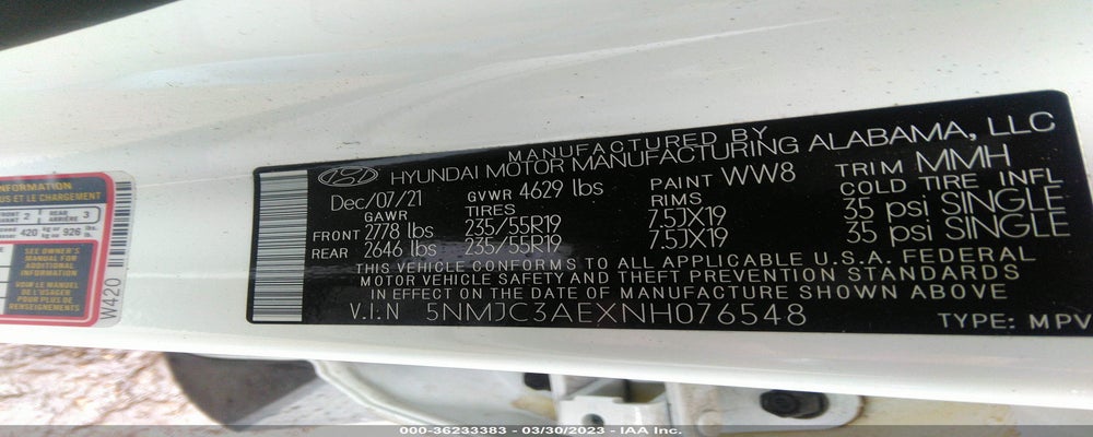 5NMJC3AEXNH076548 2022 HYUNDAI TUCSON photo no. 9