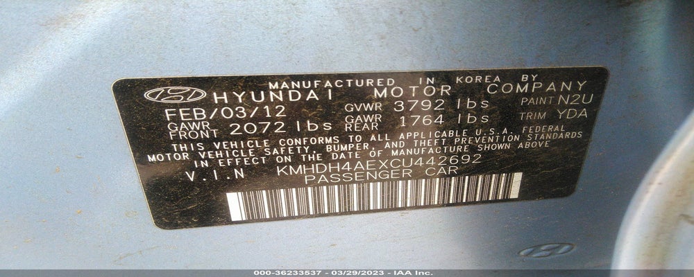 KMHDH4AEXCU442692 2012 HYUNDAI ELANTRA photo no. 9