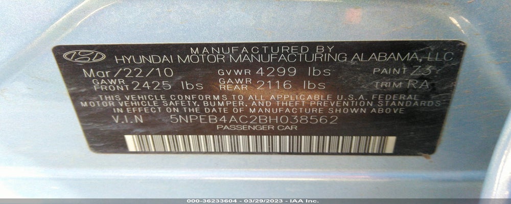 5NPEB4AC2BH038562 2011 HYUNDAI SONATA photo no. 9