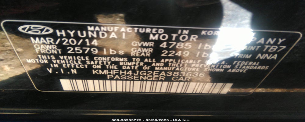 KMHFH4JG2EA383636 2014 HYUNDAI AZERA photo no. 9