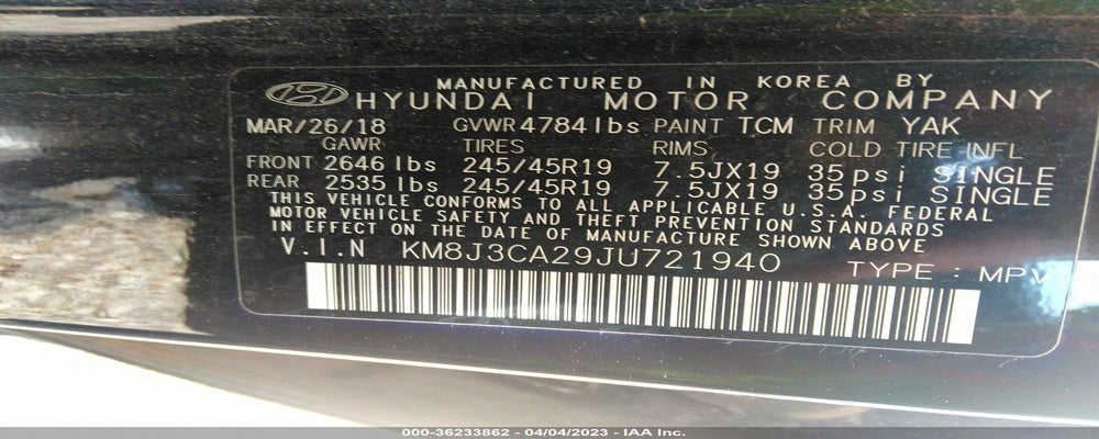 KM8J3CA29JU721940 2018 HYUNDAI TUCSON photo no. 9