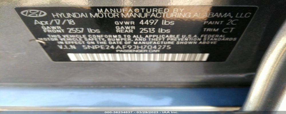 5NPE24AF9JH704275 2018 HYUNDAI SONATA photo no. 9
