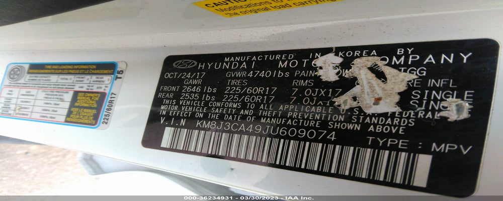 KM8J3CA49JU609074 2018 HYUNDAI TUCSON photo no. 9