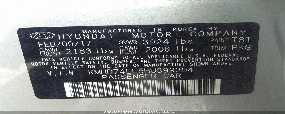 KMHD74LF5HU399394 2017 HYUNDAI ELANTRA photo no. 9