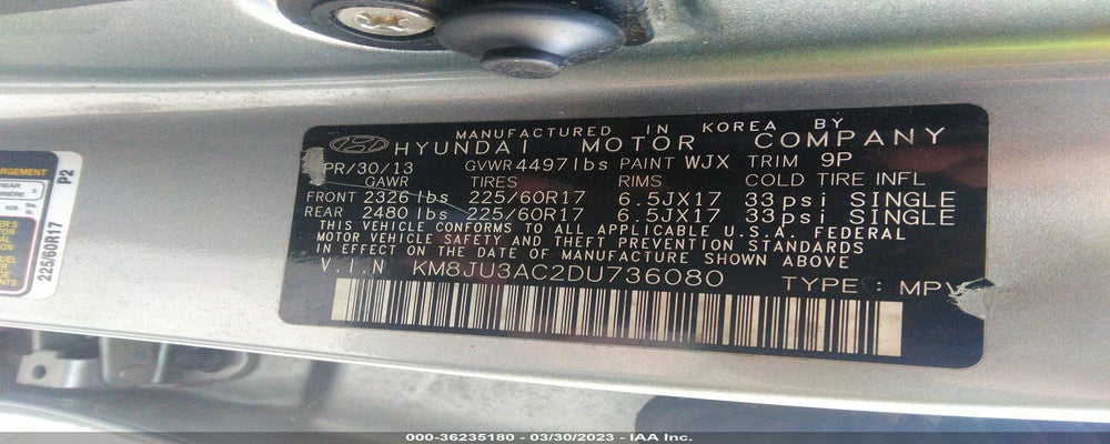 KM8JU3AC2DU736080 2013 HYUNDAI TUCSON photo no. 9