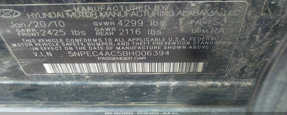 5NPEC4AC5BH006394 2011 HYUNDAI SONATA photo no. 9