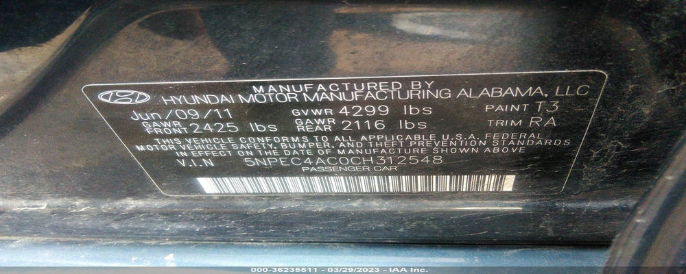 5NPEC4AC0CH312548 2012 HYUNDAI SONATA photo no. 9