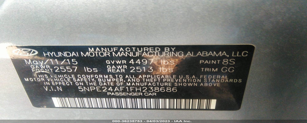 5NPE24AF1FH238686 2015 HYUNDAI SONATA photo no. 9