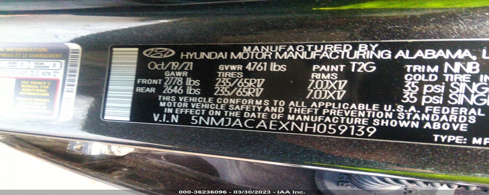 5NMJACAEXNH059139 2022 HYUNDAI TUCSON photo no. 9