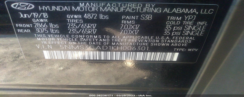 5NMS3CAD1KH006301 2019 HYUNDAI SANTA FE photo no. 9