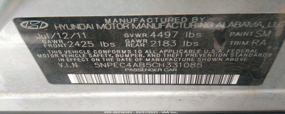 5NPEC4AB5CH331085 2012 HYUNDAI SONATA photo no. 9