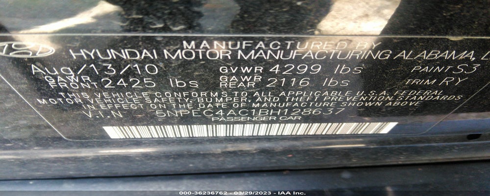 5NPEC4AC1BH128637 2011 HYUNDAI SONATA photo no. 9