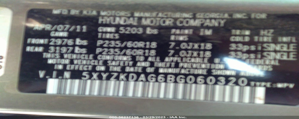 5XYZKDAG6BG060320 2011 HYUNDAI SANTA FE photo no. 9