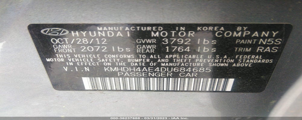 KMHDH4AE4DU684685 2013 HYUNDAI ELANTRA photo no. 9
