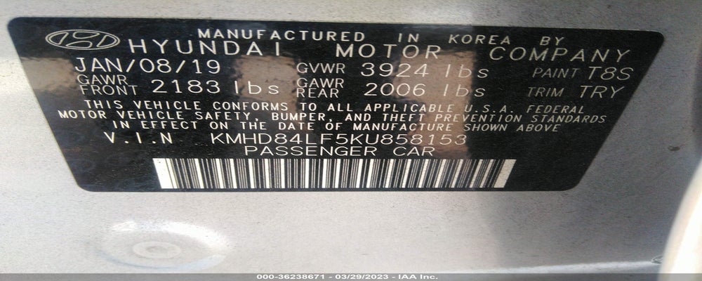 KMHD84LF5KU858153 2019 HYUNDAI ELANTRA photo no. 9
