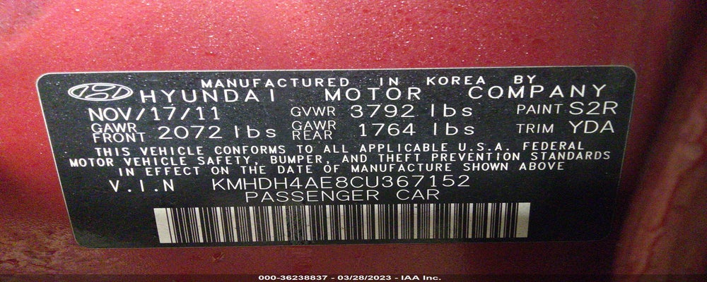 KMHDH4AE8CU367152 2012 HYUNDAI ELANTRA photo no. 9