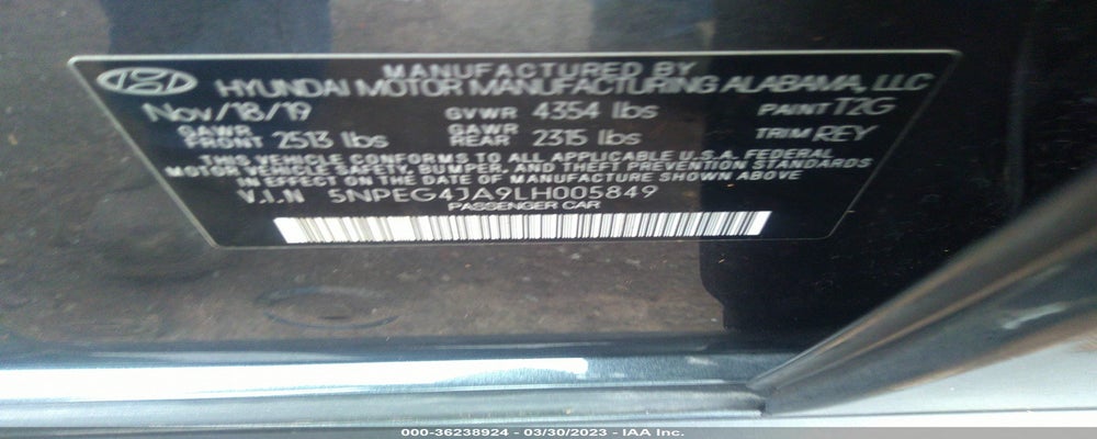 5NPEG4JA9LH005849 2020 HYUNDAI SONATA photo no. 9