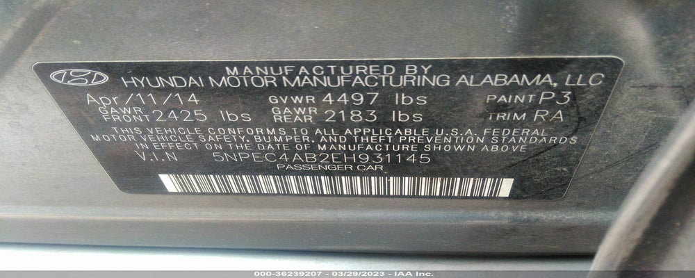 5NPEC4AB2EH931145 2014 HYUNDAI SONATA photo no. 9