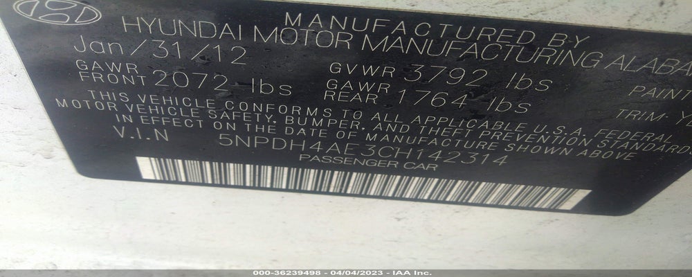 5NPDH4AE3CH142314 2012 HYUNDAI ELANTRA photo no. 9