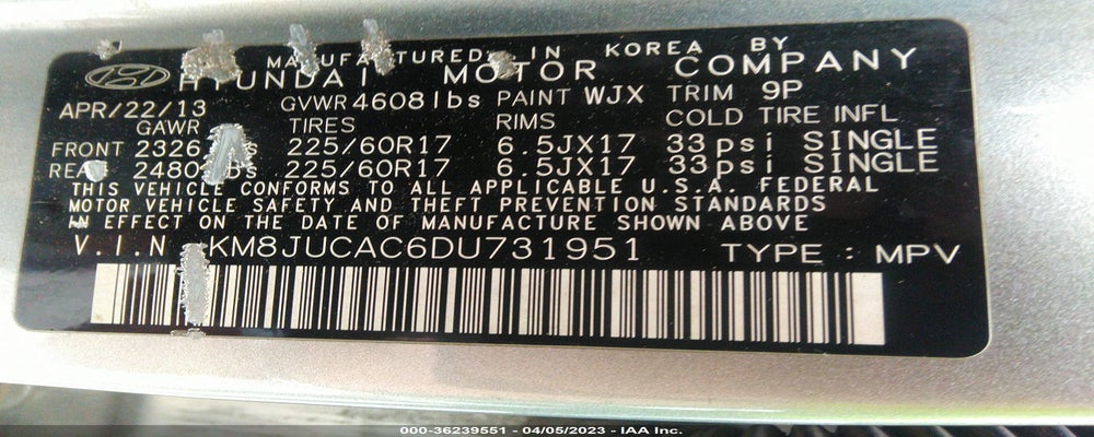 KM8JUCAC6DU731951 2013 HYUNDAI TUCSON photo no. 9