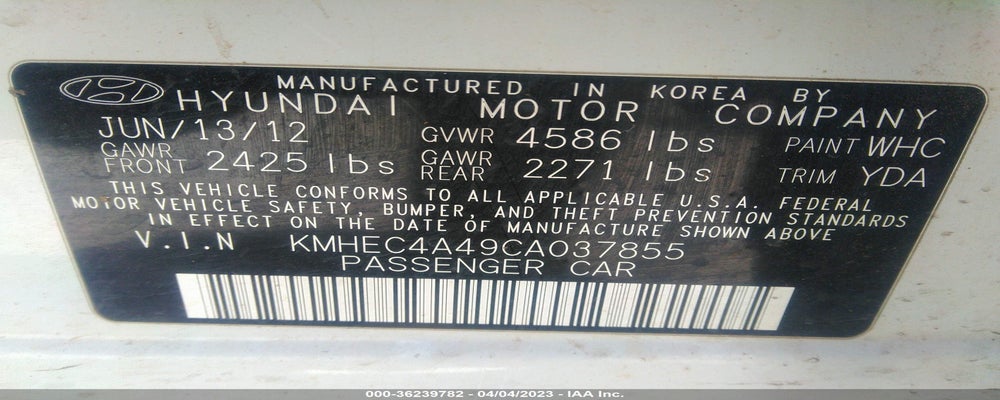 KMHEC4A49CA037855 2012 HYUNDAI SONATA photo no. 9