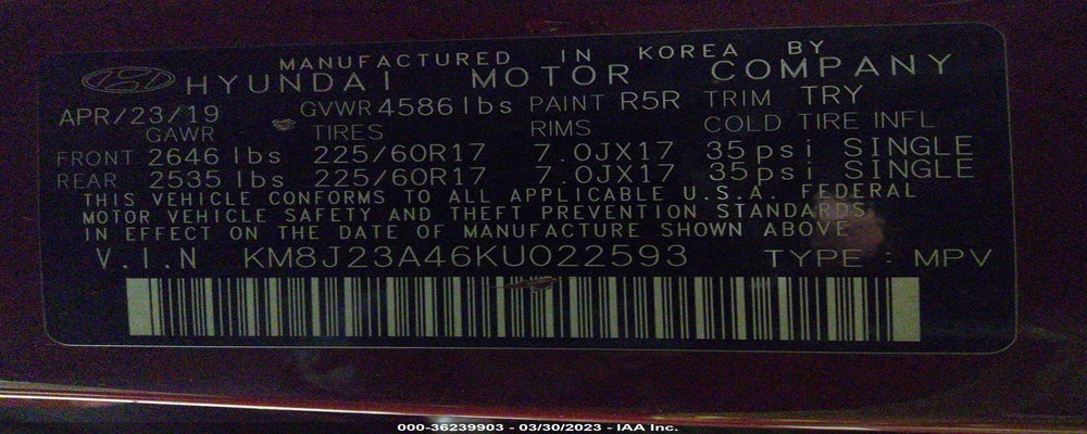 KM8J23A46KU022593 2019 HYUNDAI TUCSON photo no. 9