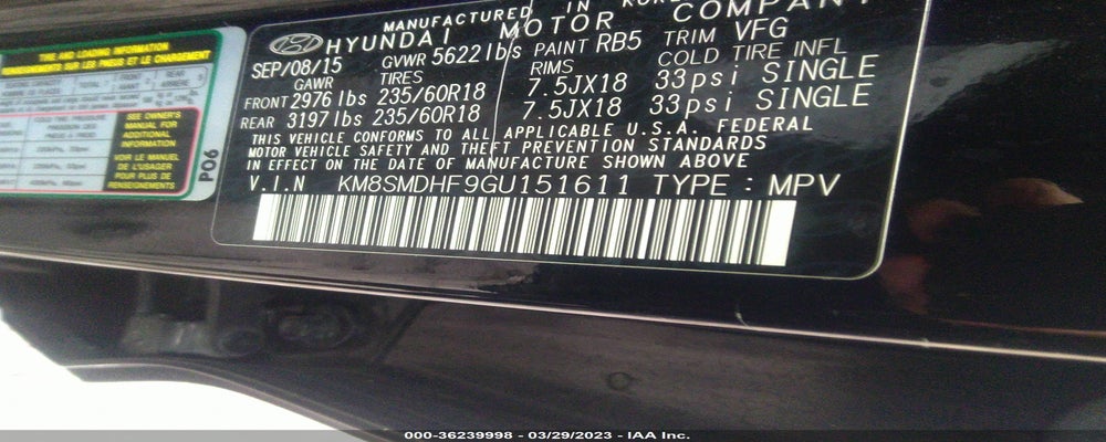 KM8SMDHF9GU151611 2016 HYUNDAI SANTA FE photo no. 9
