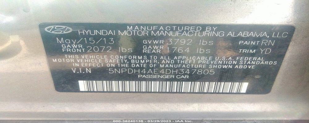 5NPDH4AE4DH347805 2013 HYUNDAI ELANTRA photo no. 9