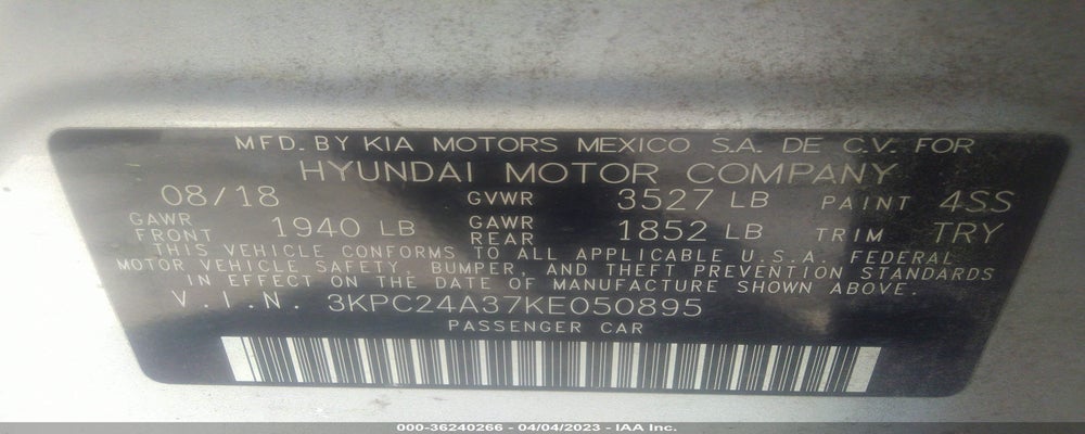 3KPC24A37KE050895 2019 HYUNDAI ACCENT photo no. 9