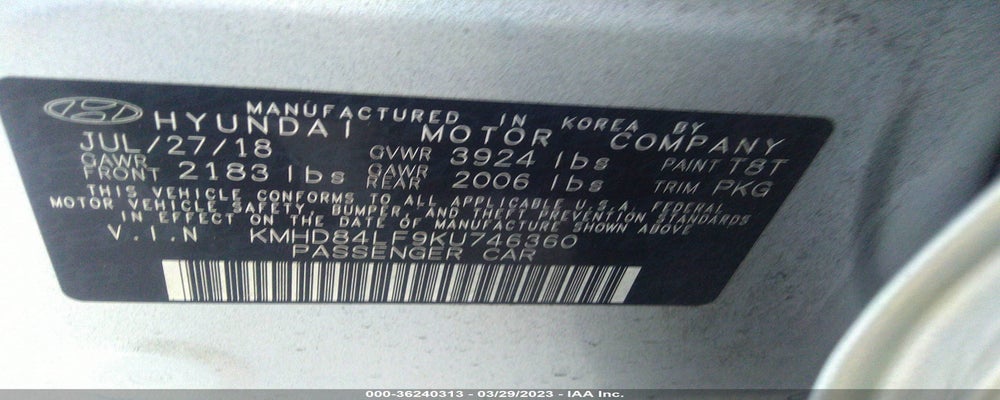 KMHD84LF9KU746360 2019 HYUNDAI ELANTRA photo no. 9