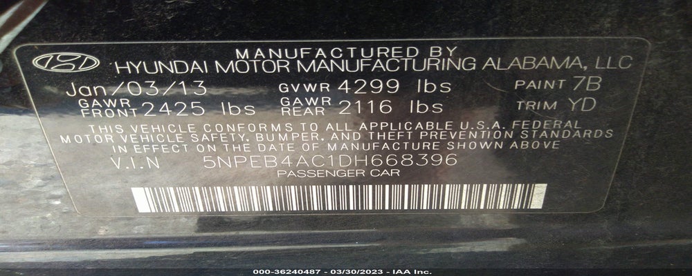 5NPEB4AC1DH668396 2013 HYUNDAI SONATA photo no. 9