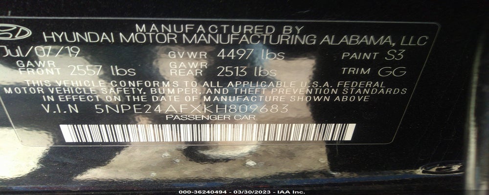 5NPE24AFXKH809683 2019 HYUNDAI SONATA photo no. 9