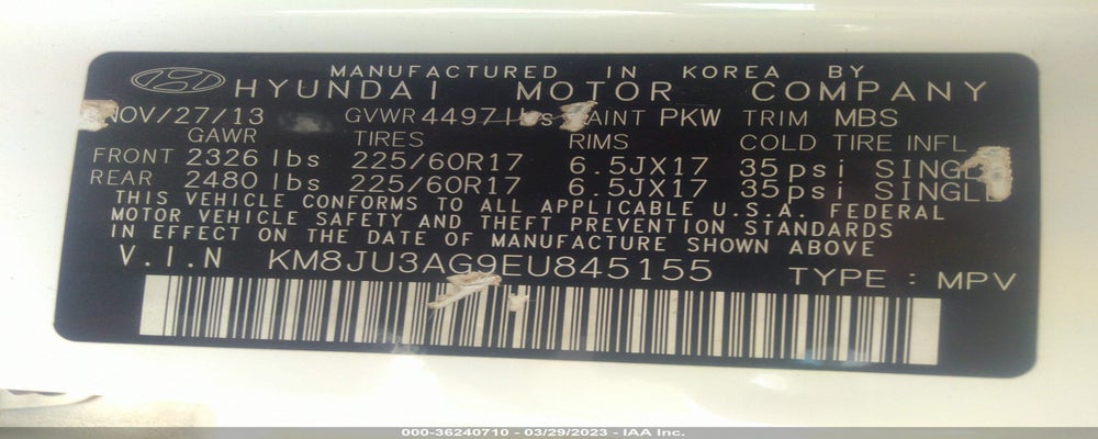 KM8JU3AG9EU845155 2014 HYUNDAI TUCSON photo no. 9