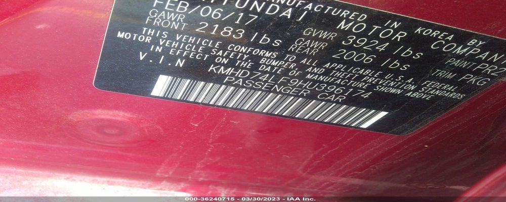KMHD74LF9HU396174 2017 HYUNDAI ELANTRA photo no. 9