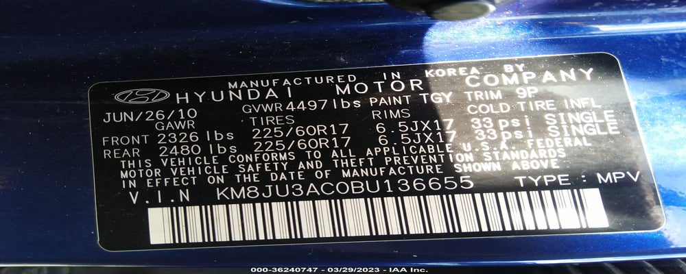 KM8JU3AC0BU136655 2011 HYUNDAI TUCSON photo no. 9